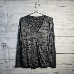 GAP Black and Gray Longsleeve V-Neck Womens Size Xsmall Blouse Top